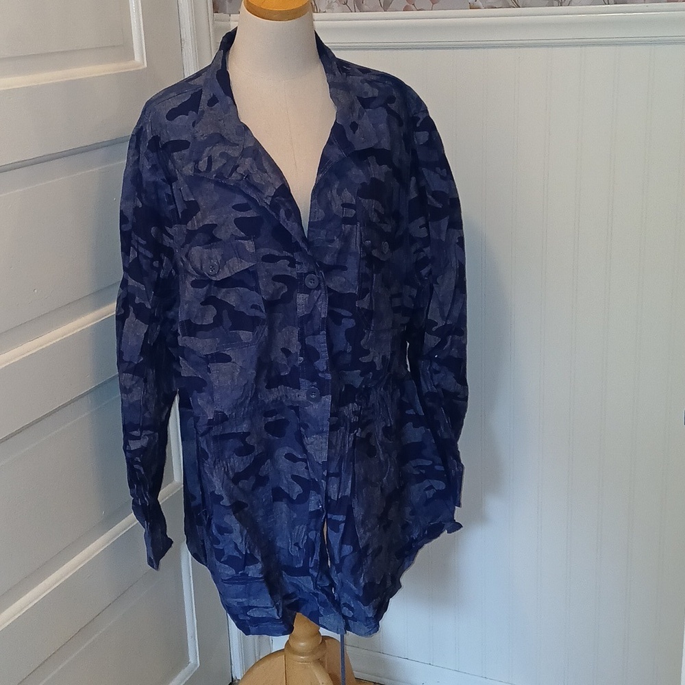 Woman Within Navy Camouflage Shirt Jacket 2x